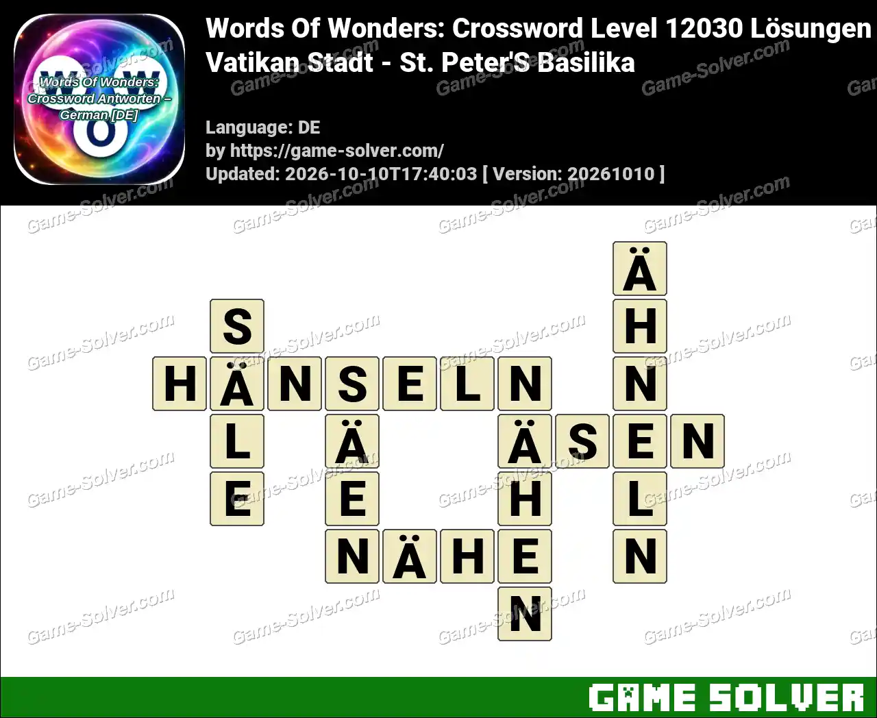Words Of Wonders: Crossword Level 12030 Lösungen – Vatikan Stadt – St. Peter’S Basilika